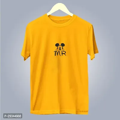 Reliable Yellow Cotton Printed T-Shirt For Men