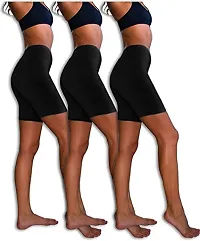 Geifa Womens Cotton  Lycra Boxer Shorts Underwear Anti Chafing Bike Shorts(Regular) Pack of 3 Black-thumb2