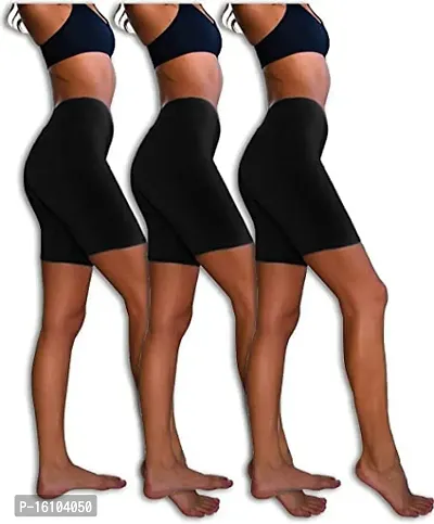 Geifa Womens Cotton  Lycra Boxer Shorts Underwear Anti Chafing Bike Shorts(Regular) Pack of 3 Black-thumb3