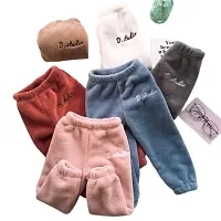 Geifa Baby Girls' Fleece Pants Winter Warm Soft Microfleece Pants with Elastic Waistband Assorted Colour Pack of 1-thumb2