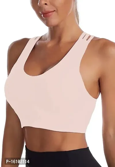 Geifa Women's Workout Ribbed Seamless Sports Bras Fitness Running Yoga Crop Tank Top (L, Peach)-thumb2