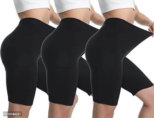 Geifa Women's Regular Shorts Tummy Control for Girl Pack of 3 Black