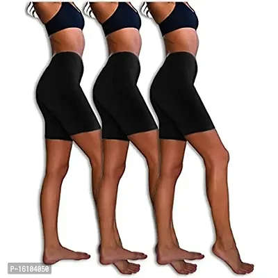 Geifa Womens Cotton  Lycra Boxer Shorts Underwear Anti Chafing Bike Shorts(Regular) Pack of 3 Black-thumb2