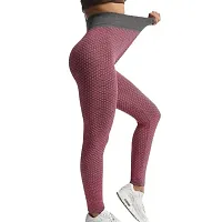 Geifa Leggings for Women High Waisted Yoga Pants Workout Tummy Control Sport Tights Free Size (26 Till 32) (Pink)-thumb2