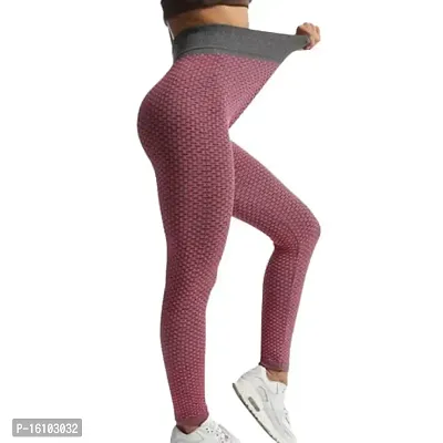 Geifa Leggings for Women High Waisted Yoga Pants Workout Tummy Control Sport Tights Free Size (26 Till 32) (Pink)-thumb3