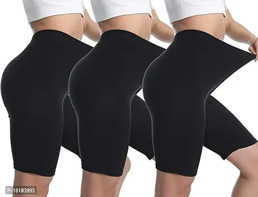 Geifa Women's Regular High Waist Gym Workout Legging Short Pack of 3 Black