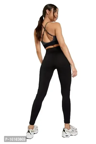Geifa Womenrsquo;s Yoga Pants Breathable Tummy Control Best Long Workout Fitness Pants Free Size (28 Till 34) (Black Colour)-thumb3