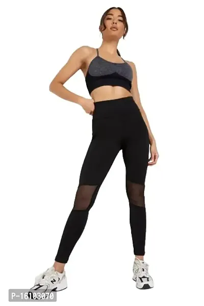 Geifa Women's Leggings High Waist Tummy Control Yoga Pants -Through Workout Running Pants Free Size (28 Till 34) (Black Colour) (28 Till 34) (Black Colour)