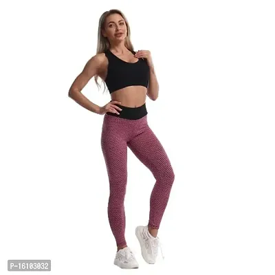 Geifa Leggings for Women High Waisted Yoga Pants Workout Tummy Control Sport Tights Free Size (26 Till 32) (Pink)-thumb2