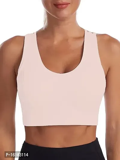Geifa Women's Workout Ribbed Seamless Sports Bras Fitness Running Yoga Crop Tank Top (L, Peach)-thumb3