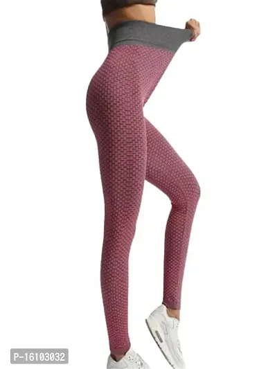 Geifa Leggings for Women High Waisted Yoga Pants Workout Tummy Control Sport Tights Free Size (26 Till 32) (Pink)
