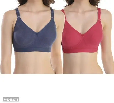 Stylish Multicoloured Cotton Blend Solid Non Padded Bra For Women Pack Of 2-thumb0