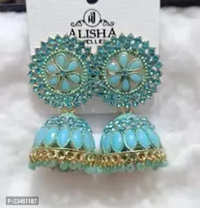 Latest  Trendy Sky Blue Colour Multistone Designer Harnoor Jhumka for Women-thumb0