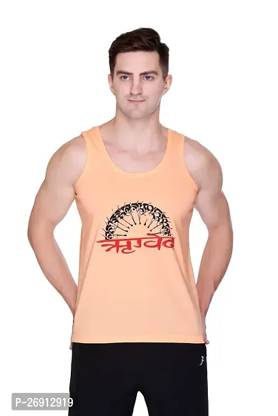 Stylish Peach Cotton Blend Printed Gym Vests For Men-thumb0
