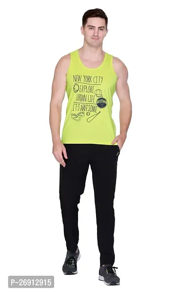 Stylish Green Cotton Blend Printed Gym Vests For Men-thumb0