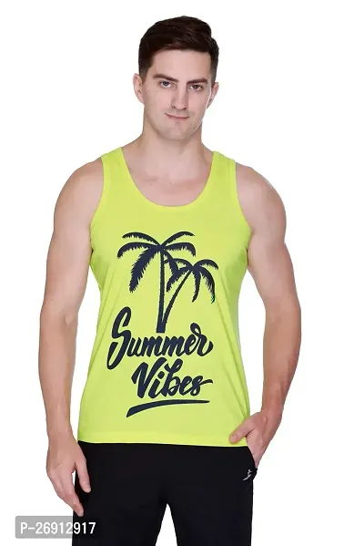 Stylish Green Cotton Blend Printed Gym Vests For Men-thumb0