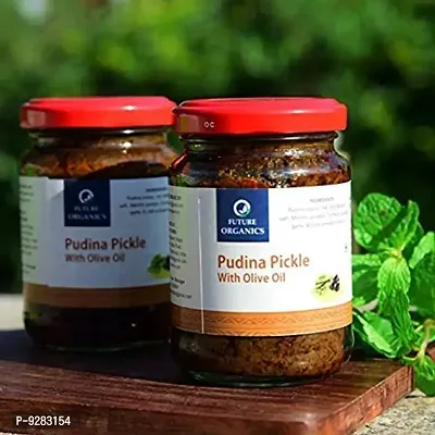 Future Organics Pickle Pudina with Olive Oil -Pack of 2 ( 160 gm Each ) - Andhra Pickle Made typically in Andhra Style