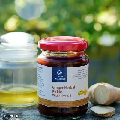 Future Organics Pickle Ginger Herbal with Olive Oil-Pack of 2 ( 160 gm Each )-Andhra Pickle Made typically in Andhra Style-thumb0