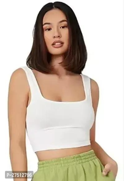 Fancy White Cotton Blend Solid Top For Women-thumb0