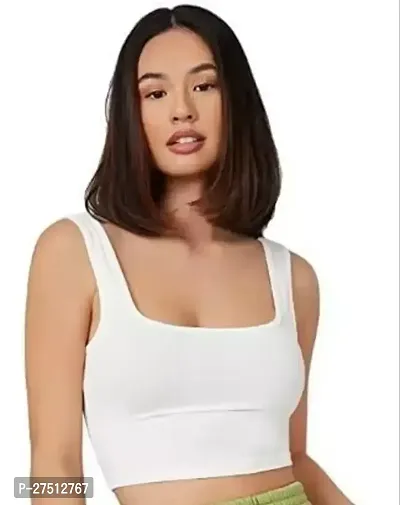 Fancy White Cotton Blend Solid Top For Women-thumb0