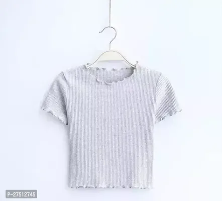 Fancy Grey Cotton Blend Solid Top For Women
