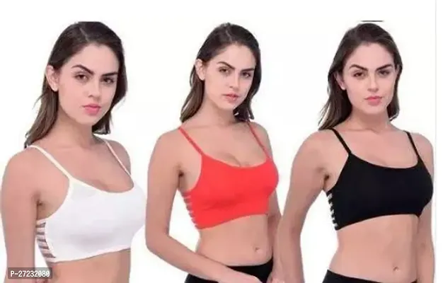 Stylish Multicoloured Cotton Blend Non Padded Bras For Women Pack Of 3-thumb0