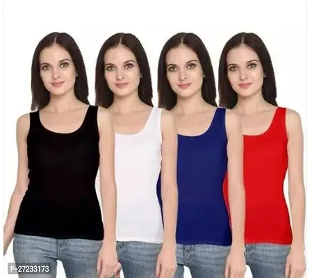 Stylish Multicoloured Cotton Blend Solid Camisoles For Women Pack Of 4