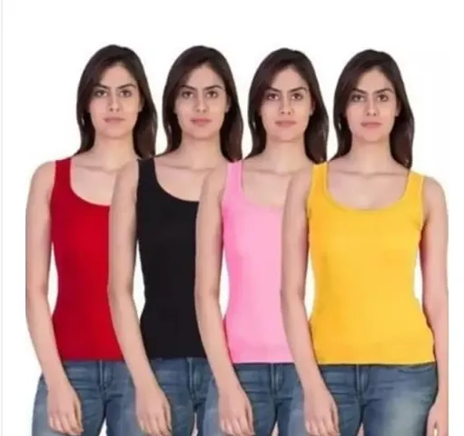 Stylish Multicolored Cotton Solid Camisoles For Women Pack Of 4