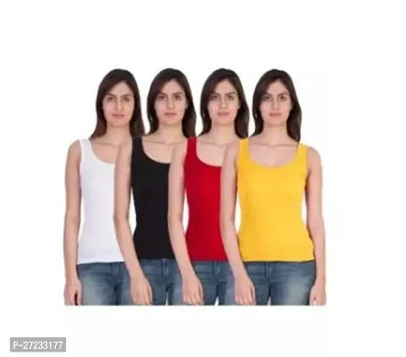 Stylish Multicoloured Cotton Blend Solid Camisoles For Women Pack Of 4