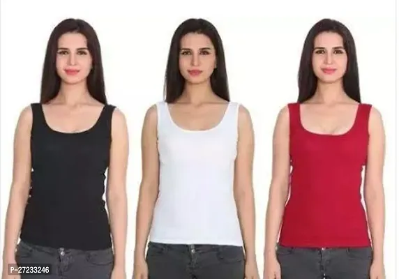 Stylish Multicoloured Cotton Blend Solid Camisoles For Women Pack Of 3