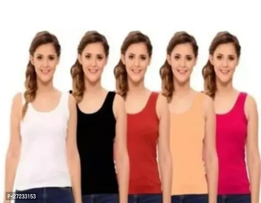 Stylish Multicoloured Cotton Solid Camisoles For Women Pack Of 5