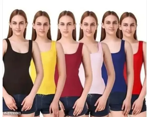 Stylish Multicoloured Cotton Blend Solid Camisoles For Women Pack Of 6