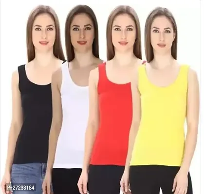 Stylish Multicoloured Cotton Blend Solid Camisoles For Women Pack Of 4