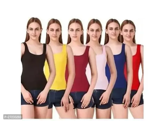 Stylish Multicoloured Cotton Blend Solid Camisoles For Women Pack Of 6