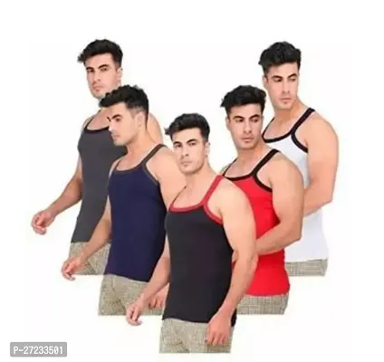 Stylish Multicoloured Cotton Blend Solid Gym Vest For Men Pack Of 5-thumb0