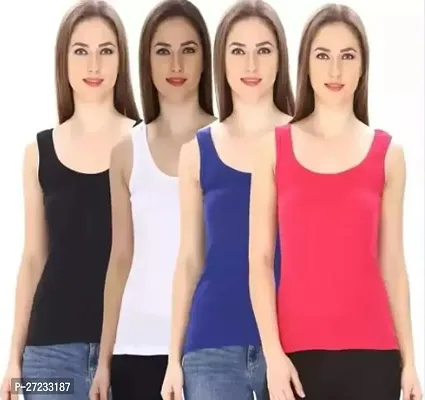 Stylish Multicoloured Cotton Blend Solid Camisoles For Women Pack Of 4