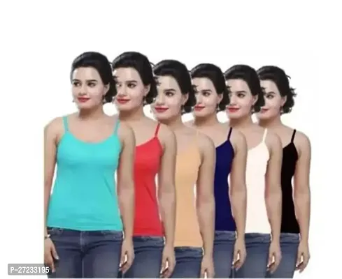 Stylish Multicoloured Cotton Blend Solid Camisoles For Women Pack Of 6-thumb0