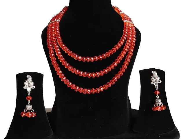 Glass Beads Necklace with Earring,