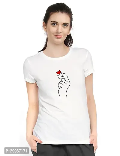 Elegant White Cotton Printed Tshirt For Women-thumb0