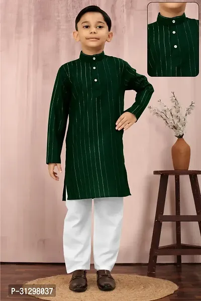 Stylish Green Cotton Kurta Sets For Boys-thumb0