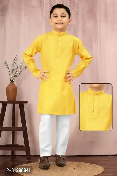 Stylish Yellow Cotton Kurta Sets For Boys