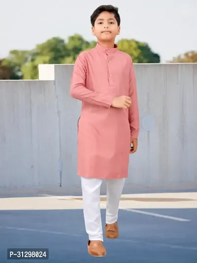 Stylish Peach Cotton Kurta Sets For Boys-thumb0