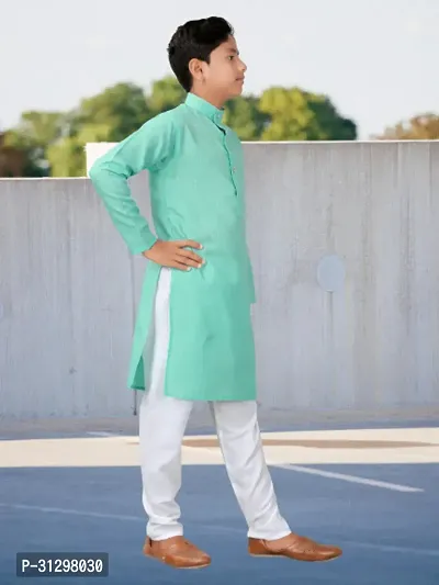 Stylish Turquoise Cotton Kurta Sets For Boys-thumb3