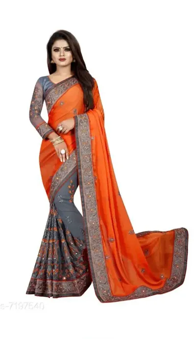 Stylish Multicolored Chiffon Embroidered Sarees