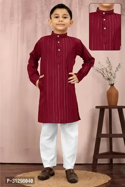 Stylish Maroon Cotton Kurta Sets For Boys-thumb0