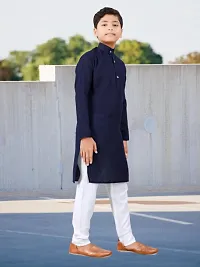 Stylish Navy Blue Cotton Kurta Sets For Boys-thumb2