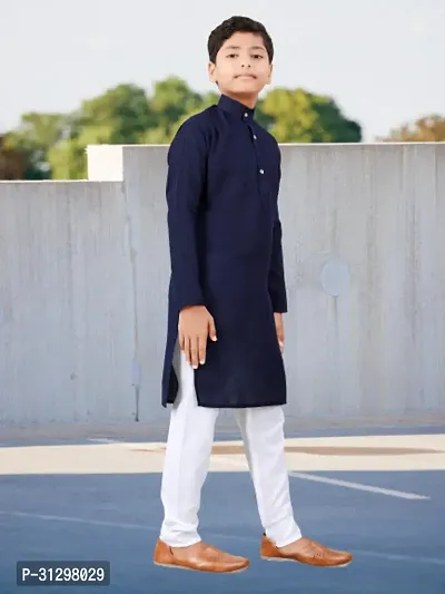 Stylish Navy Blue Cotton Kurta Sets For Boys-thumb3