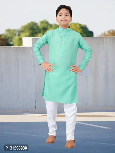 Stylish Turquoise Cotton Kurta Sets For Boys-thumb0