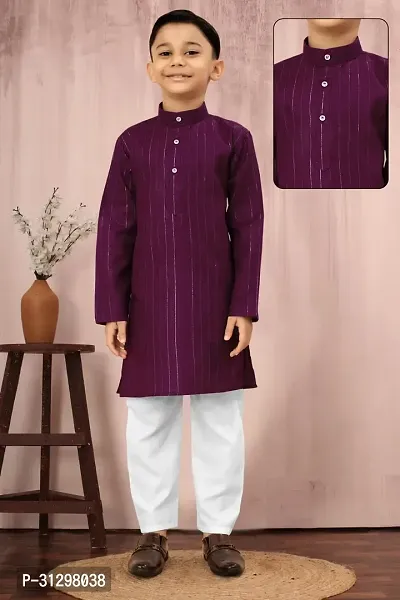 Stylish Purple Cotton Kurta Sets For Boys-thumb0