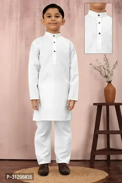 Stylish White Cotton Kurta Sets For Boys